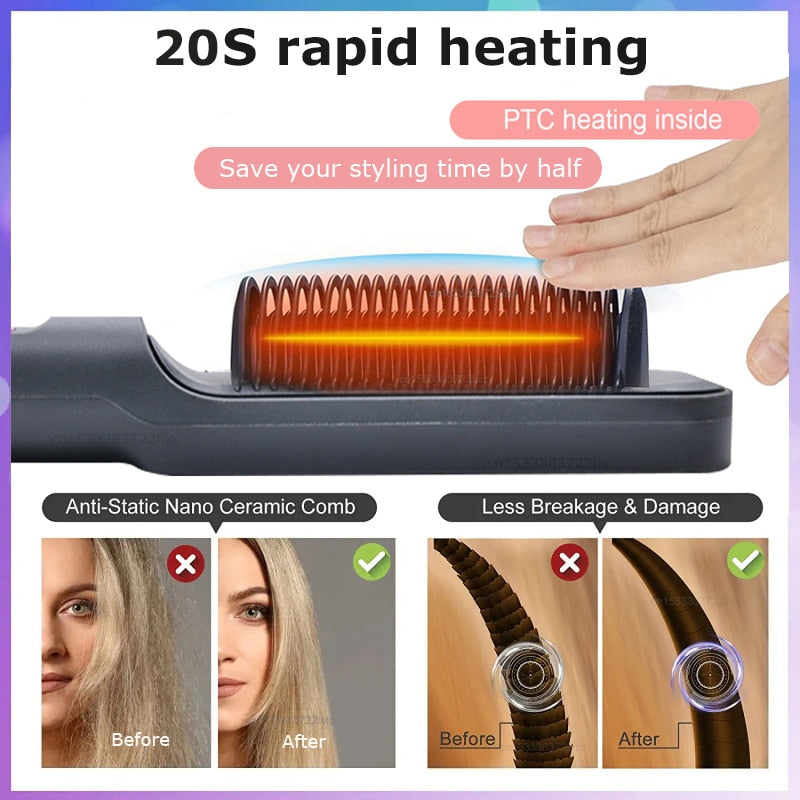 Stijltang Borstel Snelle Verwarming Kam Krultang Styler Elektrische Kam Stijltang Met Lcd-scherm Multifunctionele Kam